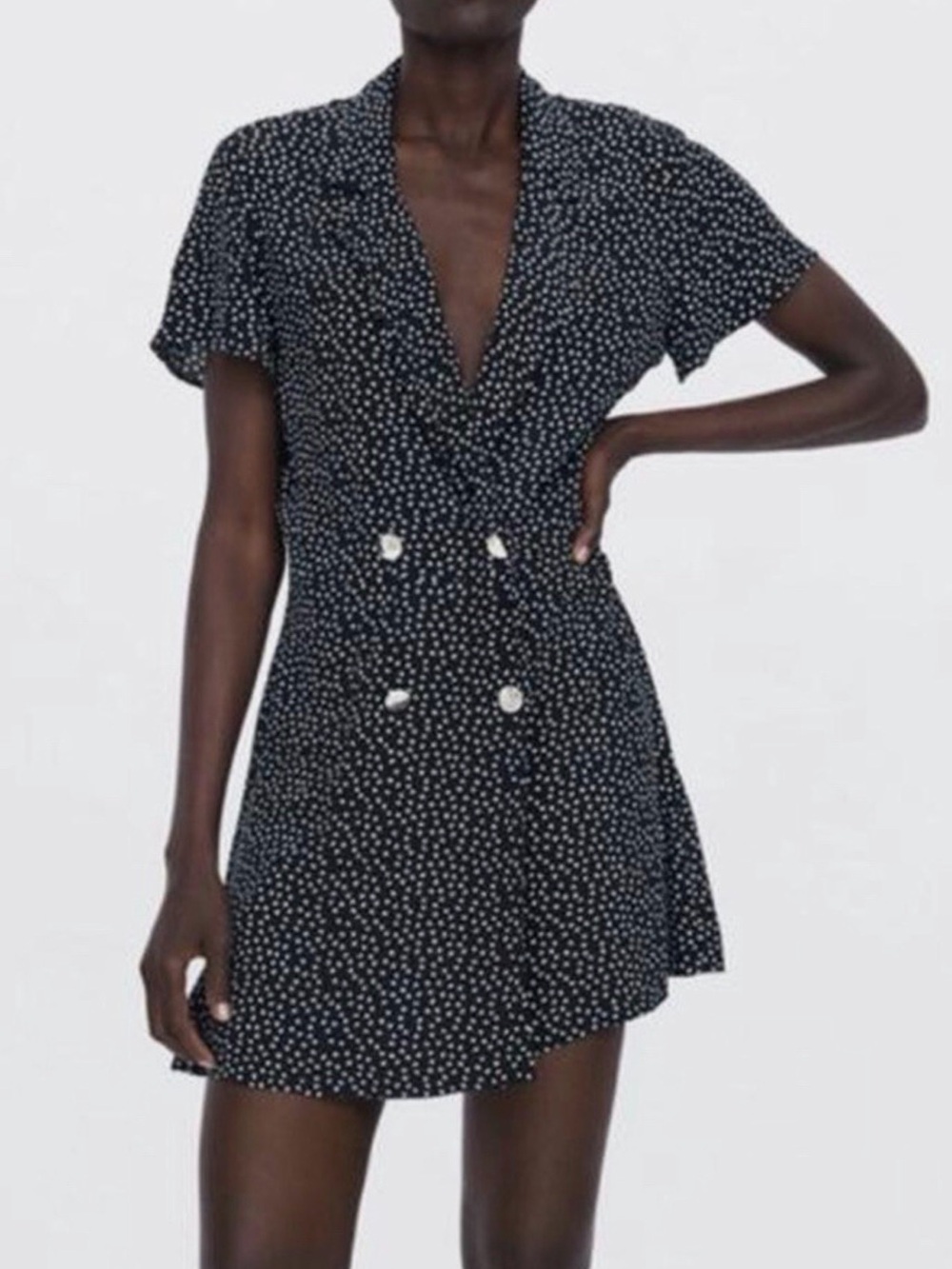 Zara Black Polka Dot Double-Breasted Romper
